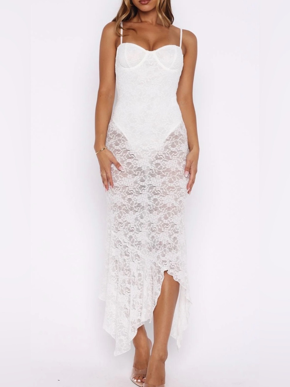 NWT White Fox Darling Girl Midi Dress in White